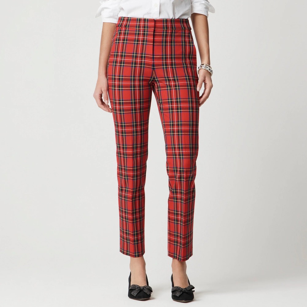 J Crew Tartan Cropped Straight Leg Pant 4 Tall Red Black Holiday Preppy Academia